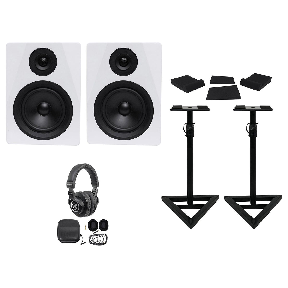 DPM5W 5.25" 300W Dual Powered Studio Monitors+Stands+Pads+Headphones