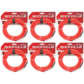 6 Rockville RCGT20R 20'  1/4" TS to 1/4'' TS Guitar/Instrument Cable