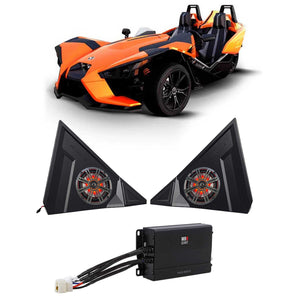 Polaris Slingshot Kicker 6.5" Waterproof LED Speakers+Enclosures+2-Ch Amplifier