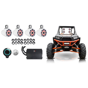 4 KICKER 6.5" LED Tower Speakers+Amp+Bluetooth Control for Polaris RZR/ATV/UTV