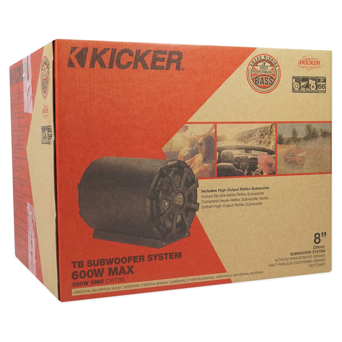 KICKER 46CWTB84 8" 600w Marine Loaded Subwoofer Enclosure+Passive Radiator TB8