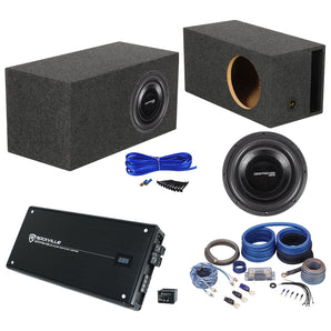 Rockville Destroyer 12D2 12" Competition Subwoofer+Vented Box+Amplifier+Wire Kit