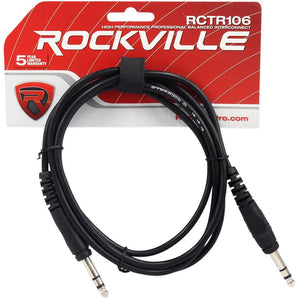Rockville RCTR106B 6' 1/4'' TRS to 1/4'' TRS Balanced Cable, Black, 100% Copper