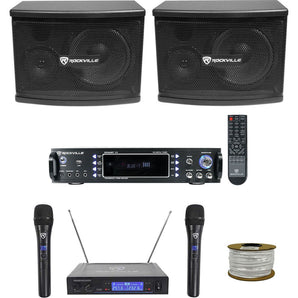 (2) Rockville KPS65 6.5" 400w Karaoke/Pro Speakers+Bluetooth Amp+Wireless Mics + Rockville R14GSBR100 Red/Blk 14 Gauge 100' Ft. Mini Spool Car Audio Speaker Wire