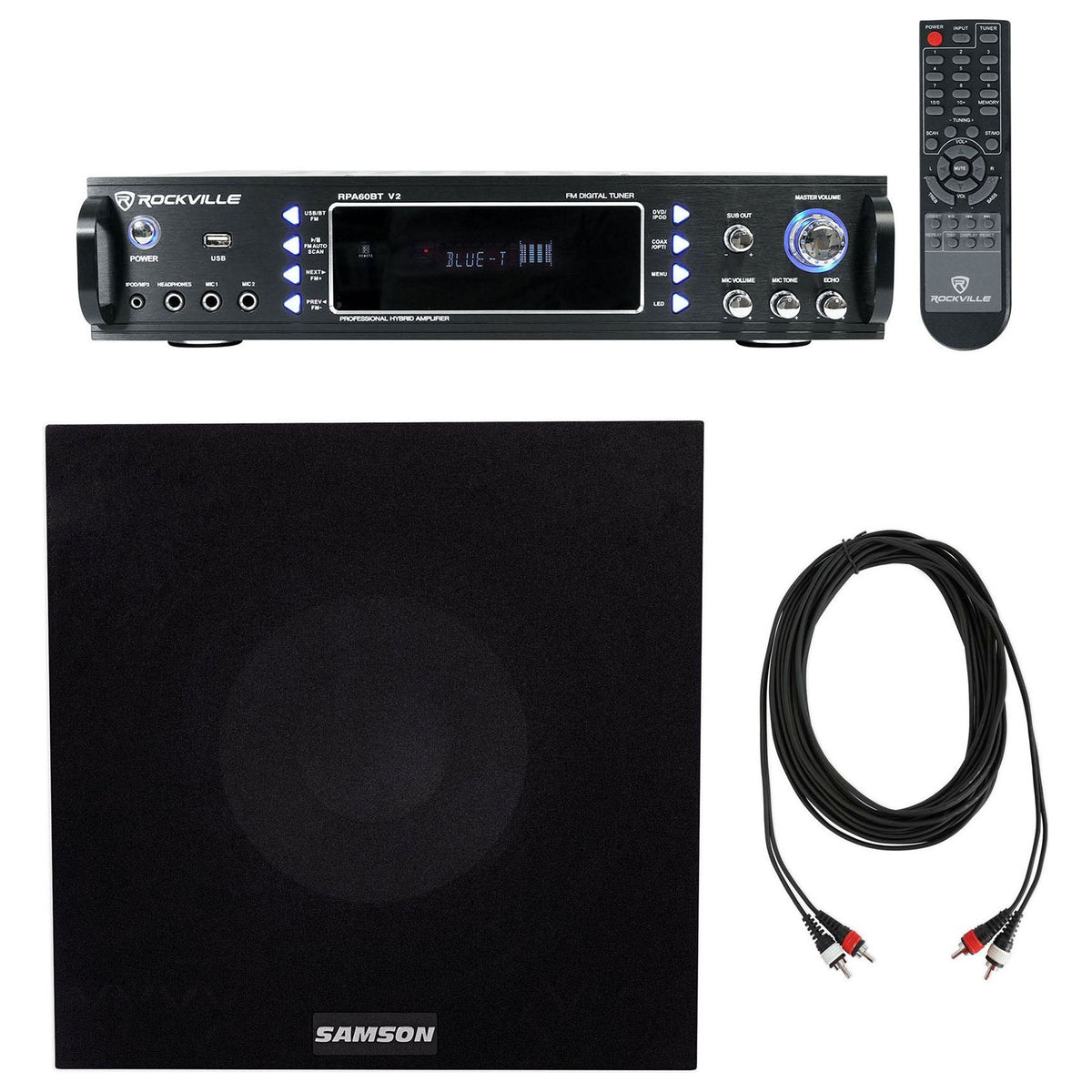 RPA60BT Receiver + Rock Shaker 8 Black Subwoofer Bundle