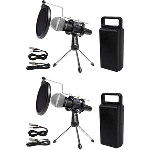 (2) Rockville Dynamic Podcasting Podcast Microphones+Stands+Pop Filters+Cables