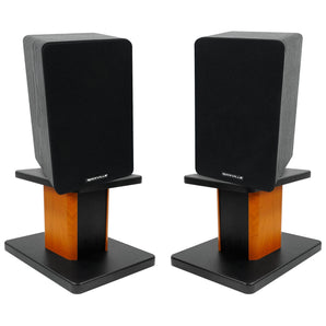 (2) Rockville RockShelf 58B Black 5.25" Home Bookshelf Speakers+8" Wood Stands