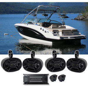 (4) Polk Audio 6x9" Marine Boat Wakeboard Tower Speakers+Alpine 4-Ch. Amplifier
