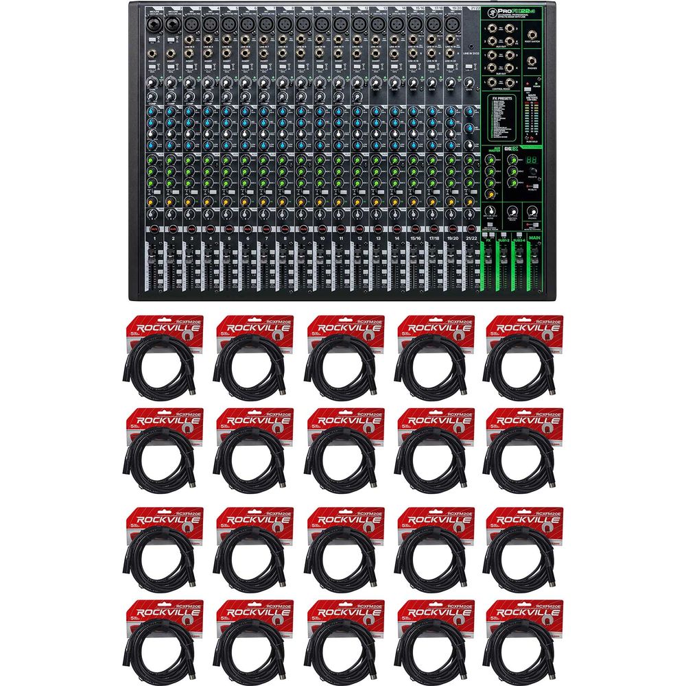ProFX22v3 22-Channel 4-Bus Effects Mixer w/USB + (20) XLR Cables