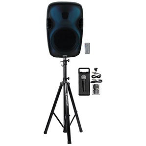Technical Pro PLIT15 Portable 15" Bluetooth Party Speaker w/LED+Stand+Microphone