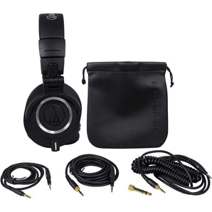 Audio Technica ATH-M50X Over Ear Studio Monitor Headphones W/ Case+2 Microphones