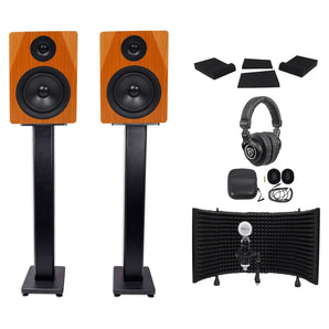 Pair Rockville DPM5C 5.25" 300w Studio Monitors+36" Stands+Headphones+Mic+Shield