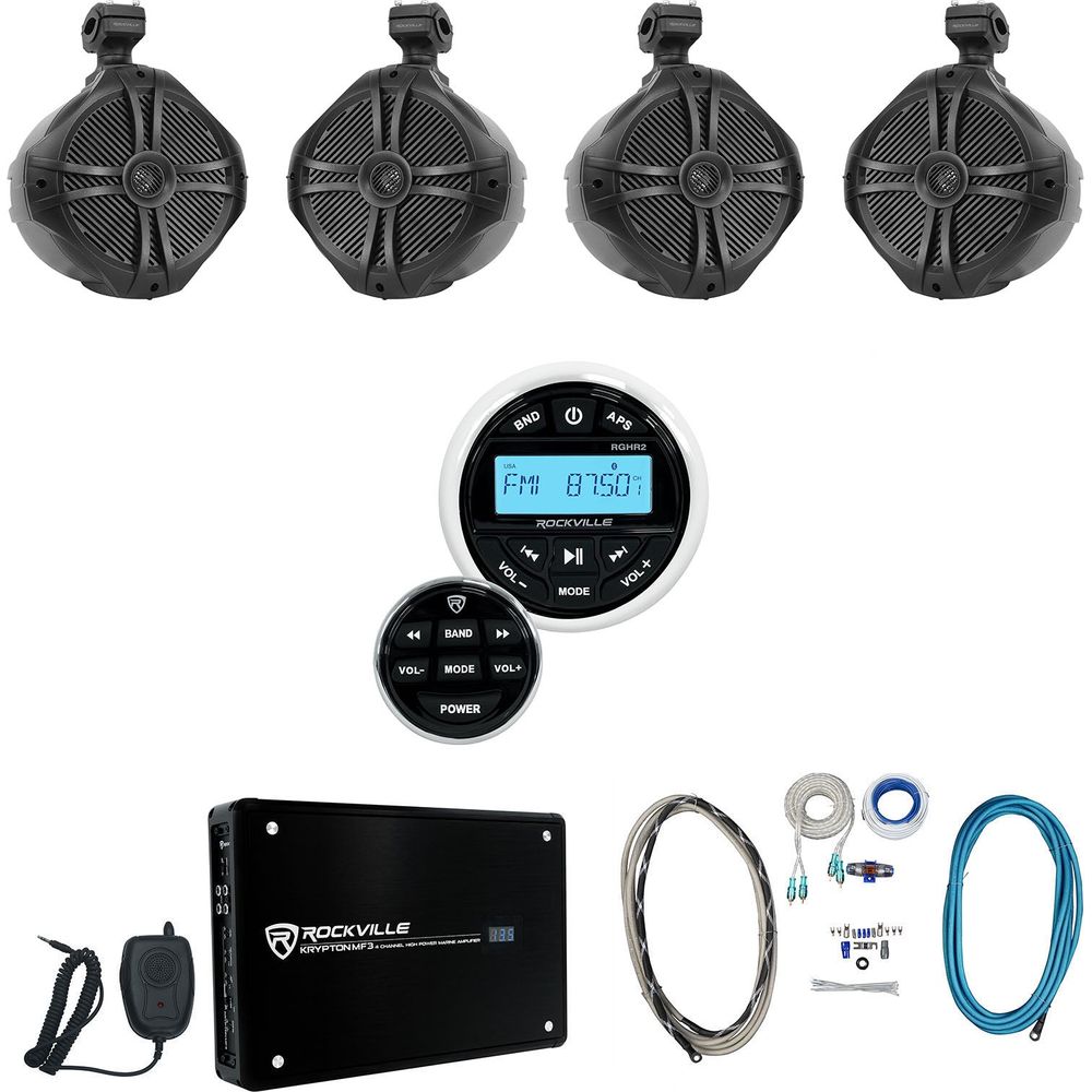 RWB90B Black 8" Wakeboard Speakers 2-Pack + RGHR2 Receiver Bundle