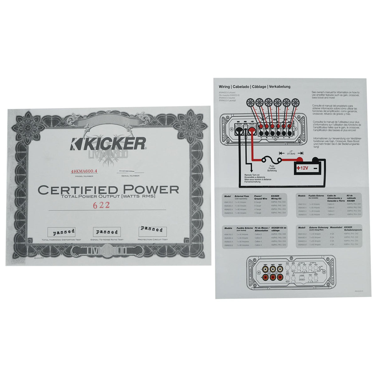 KICKER 48KMA6004 600 Watt 4-Channel Marine Amplifier Boat Amp KMA600.4