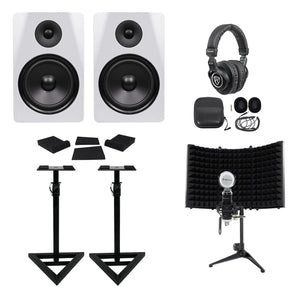 Pair Rockville DPM8W 8" 600 Watt Studio Monitors+Stands+Headphones+Mic+Shield