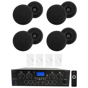 Rockville 4-Room Home Audio Kit w/Receiver+Black Ceiling Speakers+Wall Controls