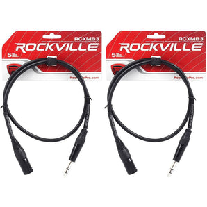 2 Rockville RCXMB3-B Black 3' Male REAN XLR to 1/4'' TRS Balanced Cables