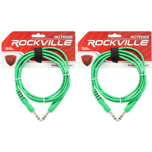 2 Rockville RCTR106G Green 6' 1/4'' TRS to 1/4'' TRS Cable 100% Copper