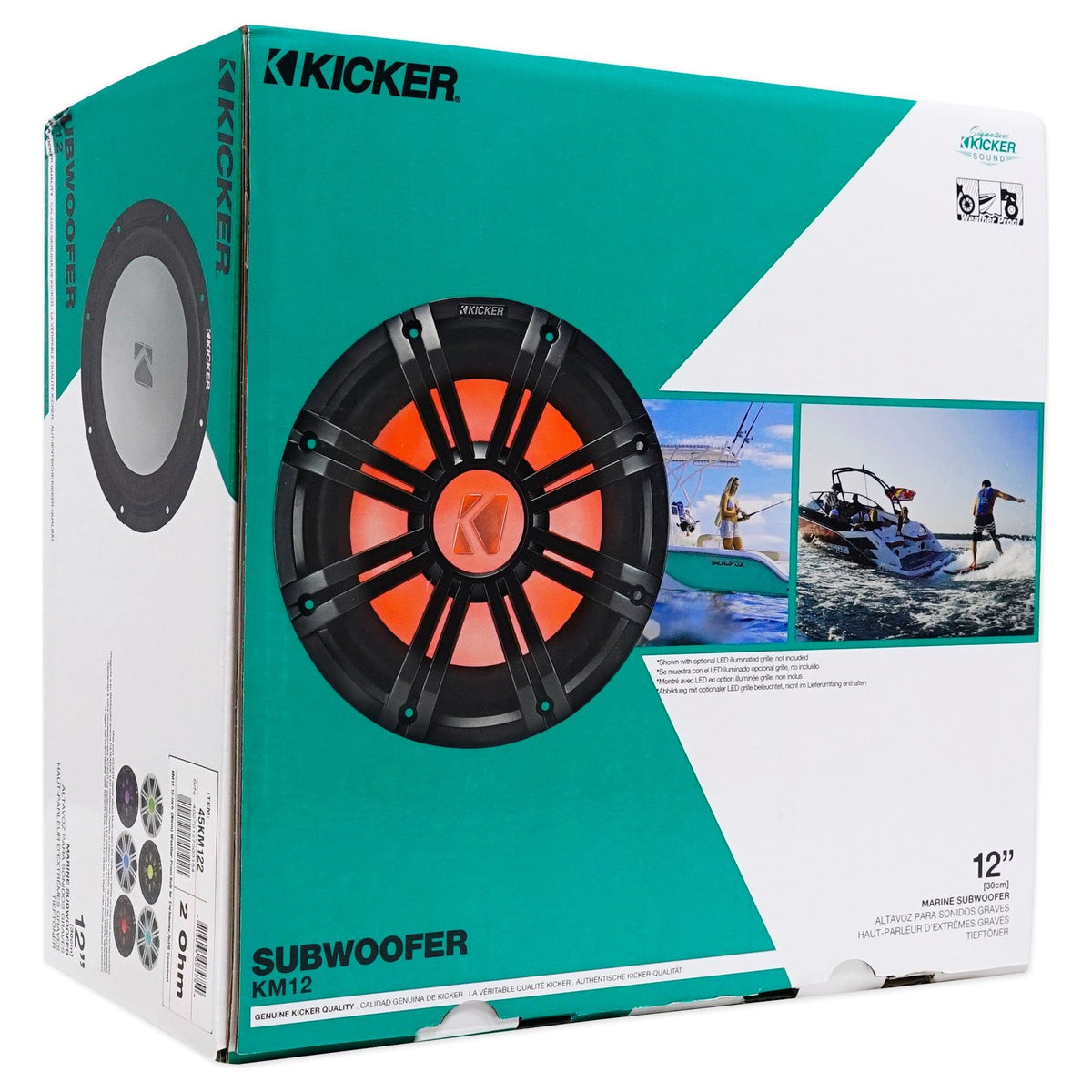 45KM122 12" Marine Subwoofer & Charcoal LED Grille Bundle