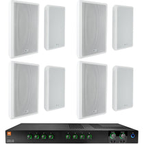 CSMA240 2x40W Amplifier + (8) White 5.25" Slim Wall Speakers