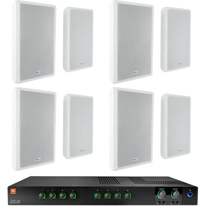 CSMA240 2x40W Amplifier + (8) White 5.25" Slim Wall Speakers