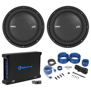 (2) Polk Audio MM1042SVC 10” 2400 Watt Car Subwoofers+Mono Amplifier+Amp Kit