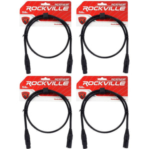 4 Rockville RCXFM3P-B Black 3' Female to Male REAN XLR Mic Cable 100% Copper