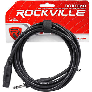 Rockville RCXFB10B 10' Female XLR to 1/4'' TRS Cable Black, 100% Copper