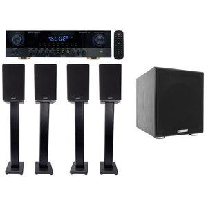 Rockville SINGMIX 5 Bluetooth Home Receiver+4) 6.5" Bookshelf Speakers+Subwoofer