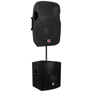 Rockville SPGN158 15" Passive 8-Ohm 1600W DJ PA Speaker+Passive Sub+Pole Mount
