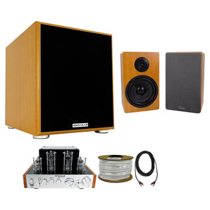 Rockville Bluetooth Tube Amplifier+(2) 6.5" Bookshelf Speakers+10" Subwoofer