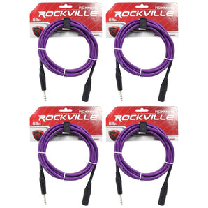 4 Rockville RCXMB10-P Purple 10' Male REAN XLR to 1/4'' TRS Balanced Cables