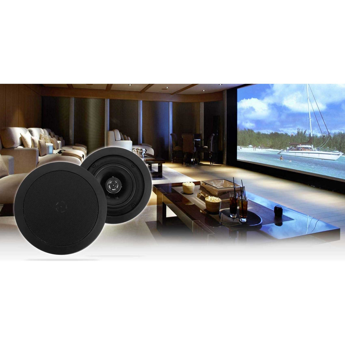 H12X500UBT 6-Zone Receiver + (12) Black 5.25 In Ceiling Speakers For Restaurant/Bar