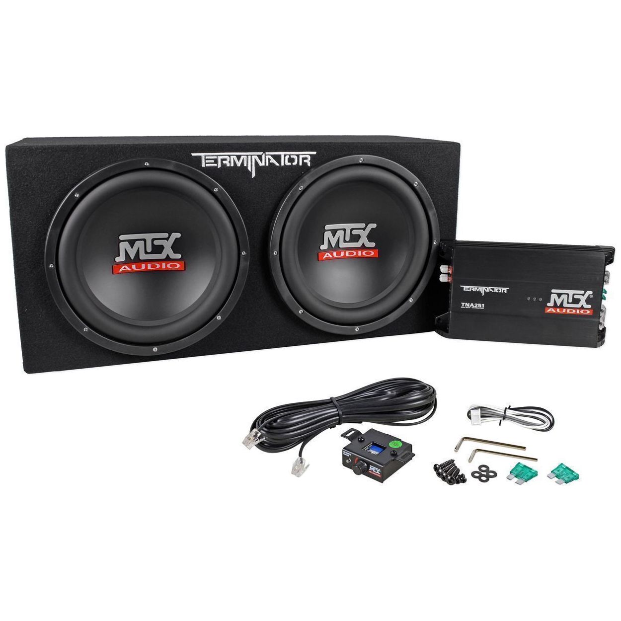 MTX Terminator TNP212D2 1200w Dual 12” Subwoofers/Box/Amp Package+