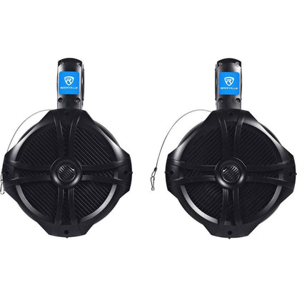 (2) Rockville RWB80B 8" Black 600 Watt Marine Wakeboard Tower Speakers+Covers