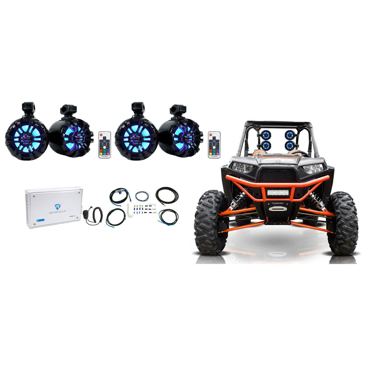 WB65KLS Black 2-Pack + RXM‑S20 4‑Ch Amp + OFC Install Kit Bundle