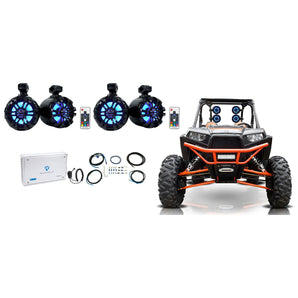 4) Rockville 6.5" LED Black Tower Speakers+4-Channel Amp For RZR/ATV/UTV/Cart