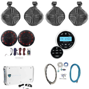 Rockville Marine Bluetooth Receiver+(4) 8" Wakeboards+(2) LED Speakers+6-Ch Amp
