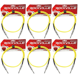 6 Rockville RCGT3.0Y 3'  1/4" TS to 1/4'' TS Guitar/Instrument Cable