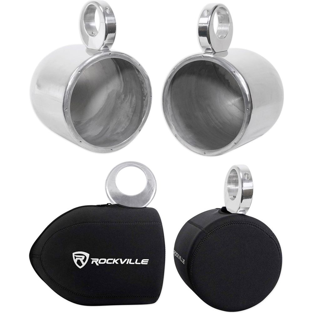 MAC80S 7.7" Silver Aluminum Wakeboard Tower Speaker Pods+Covers
