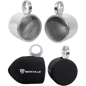 Pair Rockville MAC80S 7.7” Silver Aluminum Wakeboard Tower Speaker Pods+Covers