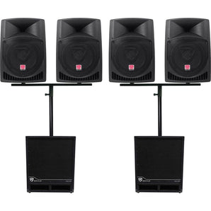 (4) Rockville RPG12 12" Active DJ PA Speakers+Mounts+(2) 15" Powered Subwoofers