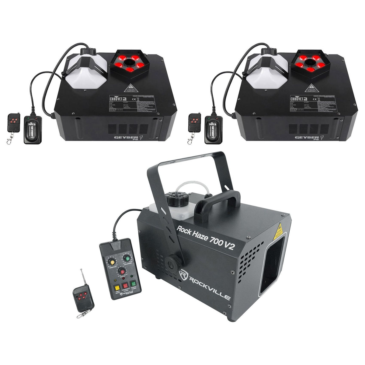 Geyser P5 Fog Machines + ROCKHAZE 700 Hazer Bundle