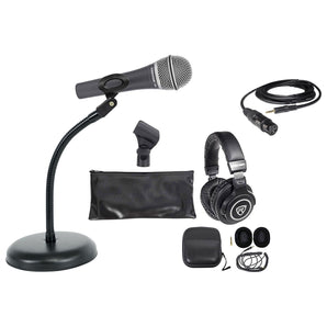 Samson Q8X PC Podcasting Podcast Microphone+Weighted Gooseneck Stand+Headphones