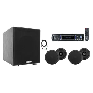Rockville Home Theater Bluetooth Receiver+4) 5.25" Black In-Ceiling Speakers+Sub
