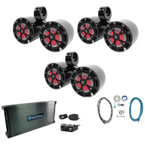 (3) RKL65MBW Dual 6.5" Marine Wakeboard LED Speakers+Amplifier+Wire Kit