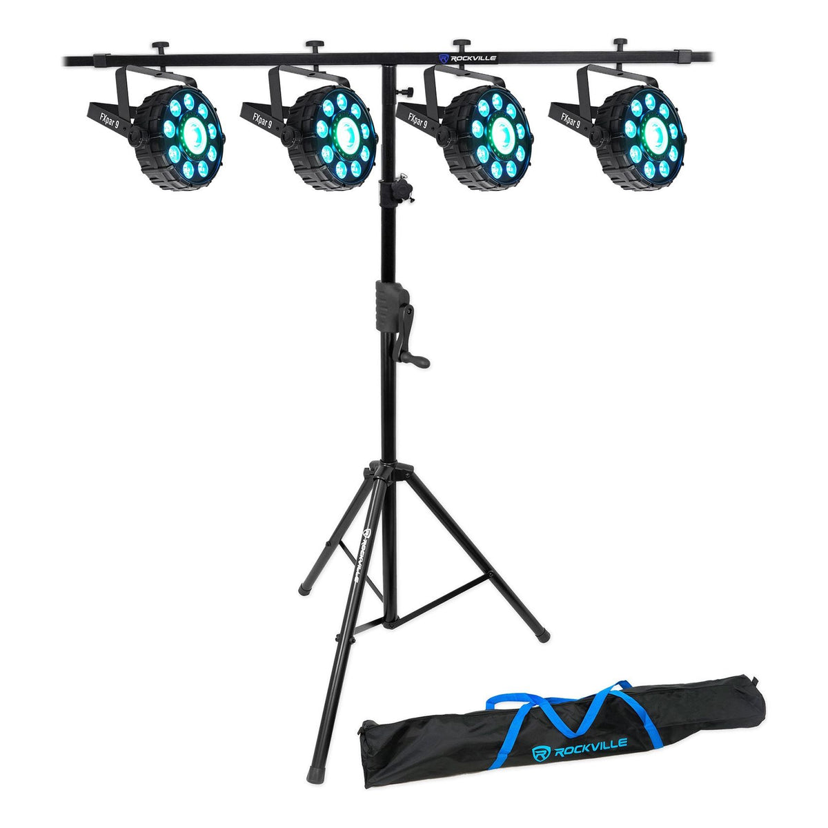 (4) FX Par 9 Multi-Effect Par Lights + Crank-Up Stand + Lighting Crossbar