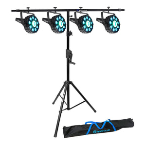 (4) Chauvet DJ FX Par 9 DMX Multi-Effect LED, SMD RGB+UV Lights+Crank Up Stand