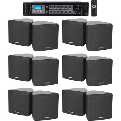 Cube 70V Black 12-Pack + RCS180-6 6-Zone 180W Amp Bundle