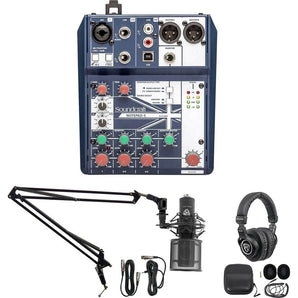 Podcasting Podcast Recording Bundle Soundcraft Mixer+Headphones+Pro Mic+Boom Arm